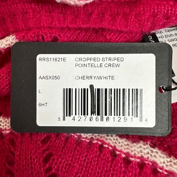 Autumn Cashmere Wave Striped Pointelle Stitch Cashmere & Silk Sweater - Large - Picture 6 of 6